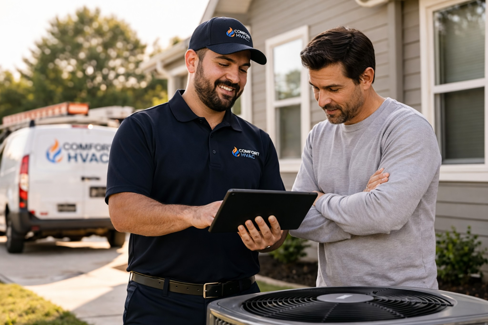 HVAC technician responding to a lead call